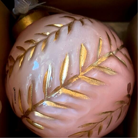 Tinsel & Fir Pink & Gold Glass Christmas Ornaments 3in Set of 6 Holiday Glam New - Picture 6 of 11